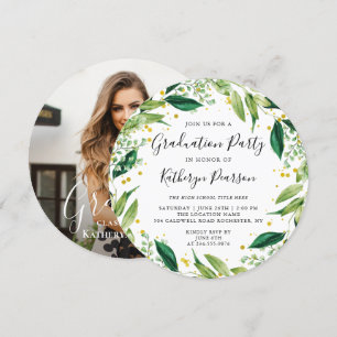 Invitation Parties scintillant d'or Wreath Green Chic - Photo