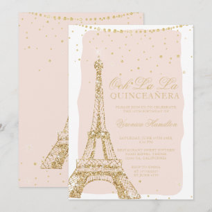 Invitation parties scintillant dorée chic de la tour Eiffel q