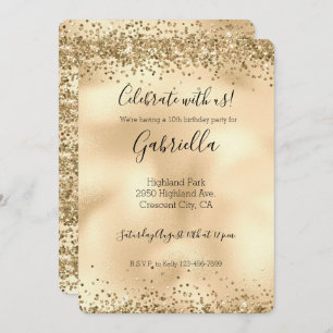 Invitation Parties scintillant dorée Sparkle Confetti Invitat