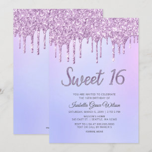 Invitation Parties scintillant Drips Holographe Purple Sweet