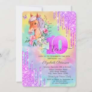 Invitation Parties scintillant Drips Pony Tie Dye 10e anniver