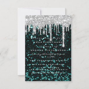 Invitation Parties scintillant Drips Silver turquoise Bridal 