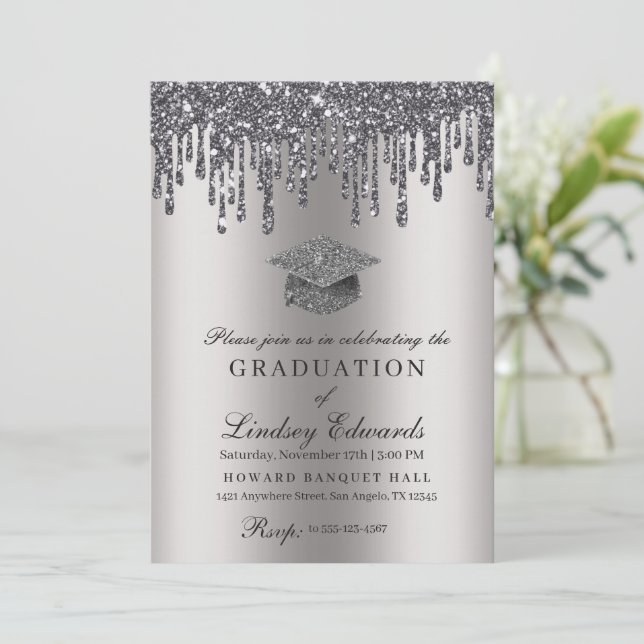 Invitation Parties scintillant Driver Silver Graduation (Debout devant)
