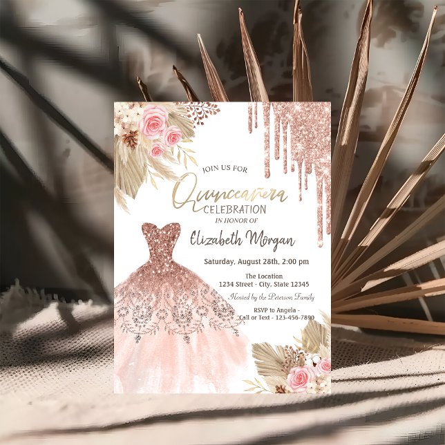 Invitation Parties scintillant Drives Robe Boho Fleurs Quince (Créateur téléchargé)