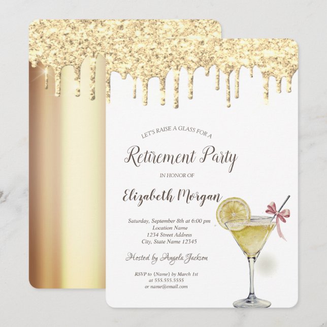 Invitation Parties scintillant Drops Cocktail Lemon Retiremen (Devant / Derrière)