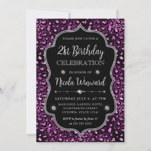 Invitation Parties scintillant du cadre de léopard noir viole