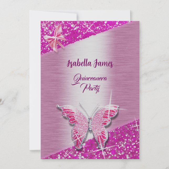 Invitation parties scintillant élégante feuille rose brillant (Devant)