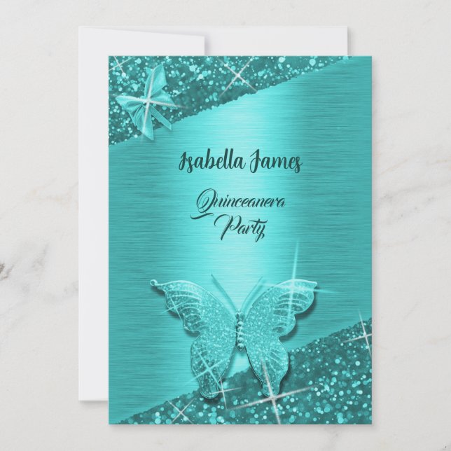 Invitation parties scintillant élégante feuille turquoise mou (Devant)