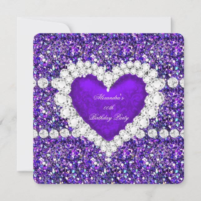 Invitation Parties scintillant élégante Purple Heart Annivers (Devant)