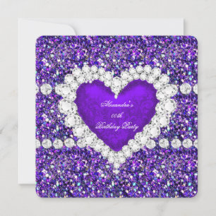 Invitation Parties scintillant élégante Purple Heart Annivers