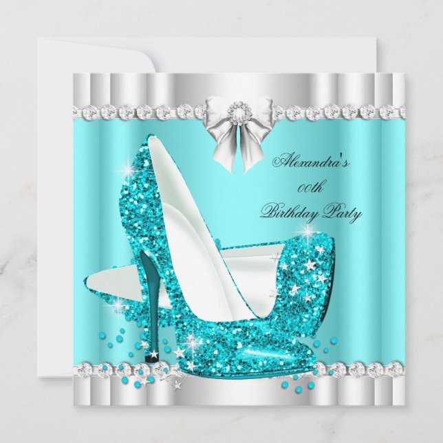 Invitation Parties scintillant élégante Turquoise Blue Glamor (Devant)