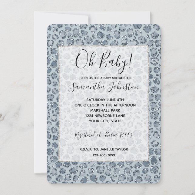 Invitation Parties scintillant Empreinte de léopard Denim Blu (Devant)