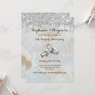 Invitation Parties scintillant en argent 25e anniversaire Mar