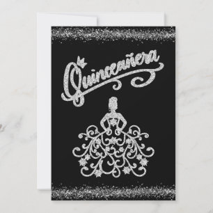Invitation Parties scintillant en argent BlacK Quinceañera 15