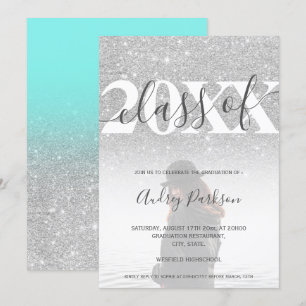 Invitation parties scintillant en argent bleu turquoise 2020