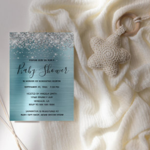 Invitation Parties scintillant en argent et Baby shower à hui