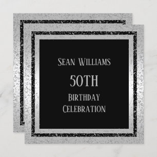 Invitation Parties scintillant en argent et noir encadrée 50e