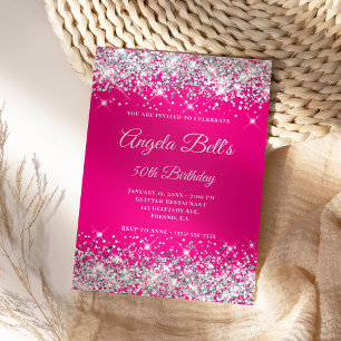 Invitation Parties scintillant en argent Hot rose Ombre Fancy