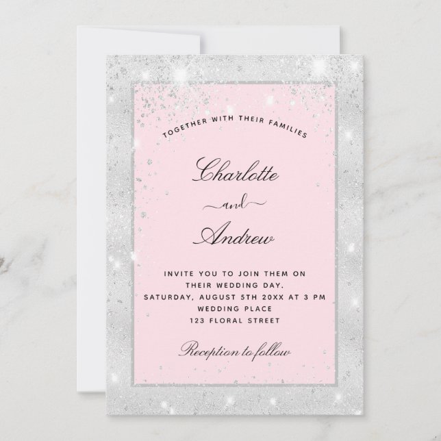 Invitation parties scintillant en argent mariage (Devant)