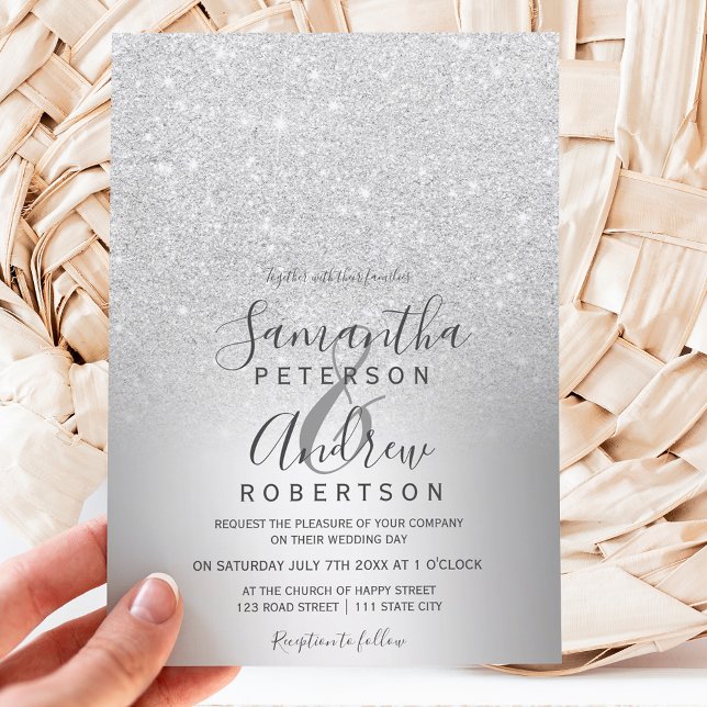 Invitation Parties scintillant en argent ombre mariage en feu (Créateur téléchargé)