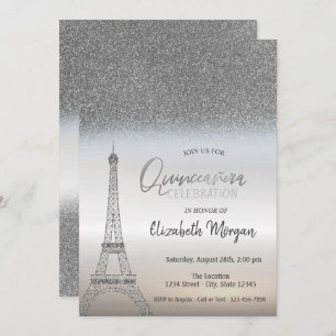 Invitation Parties scintillant en argent Ombre, Tour Eiffel Q