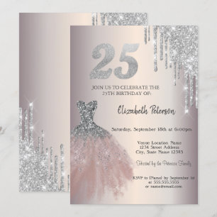 Invitation Parties scintillant en argent, robe chic 25e anniv