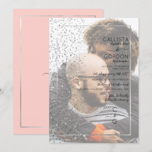 Invitation Parties scintillant en argent rose Confetti côté p