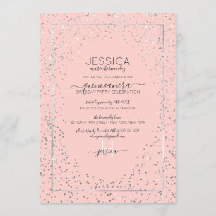 Invitation Parties scintillant en argent rose Confetti Fronti