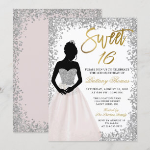 Invitation Parties scintillant en argent rose Sweet sixteen 1