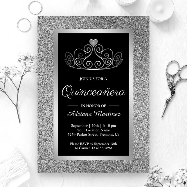Invitation Parties scintillant en argent Tiara Princess Black (Créateur téléchargé)