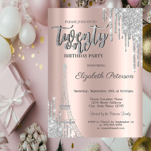 Invitation Parties scintillant en argent, Tour Eiffel 21e ann