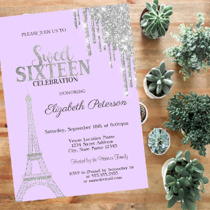 Invitation Parties scintillant en argent, Tour Eiffel Sweet 1