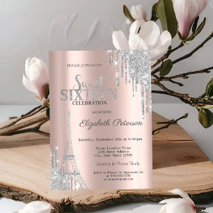 Invitation Parties scintillant en argent, Tour Eiffel Sweet 1