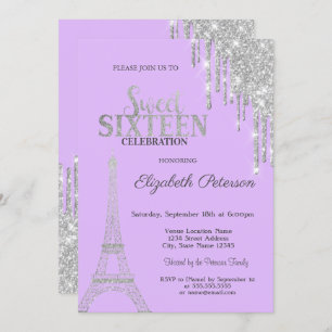Invitation Parties scintillant en argent, Tour Eiffel Sweet 1