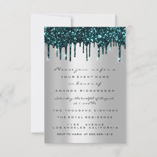Invitation Parties scintillant en argent Turquoise Fête des m (Devant)