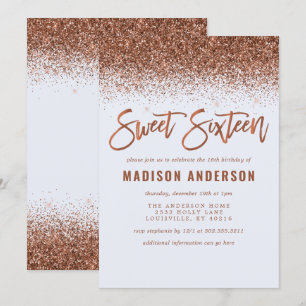 Invitation Parties scintillant en cuivre moderne Sweet 16 Ann