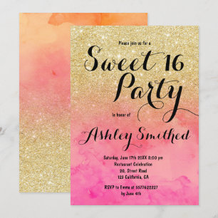 Invitation Parties scintillant en faux or moderne couleur ros