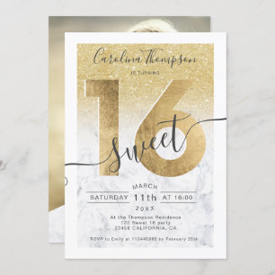 Invitation Parties scintillant en feuille d'or chic en marbre