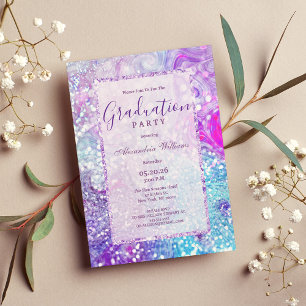 Invitation parties scintillant en marbre de lavande lilas tur