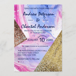 Invitation Parties scintillant en marbre liquide bleu Aqua bl