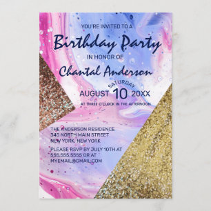 Invitation Parties scintillant en marbre liquide de l'Aqua ro
