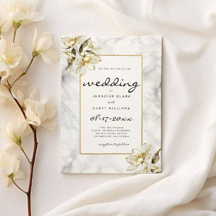 Invitation Parties scintillant en marbre noir blanc Mariage