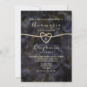 Invitation Parties scintillant en marbre or Mariage noir