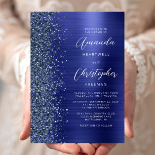 Invitation Parties scintillant en métal brossé bleu marine Ma