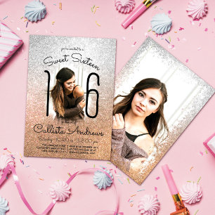 Invitation Parties scintillant en or argent Ombre Halo Photo 