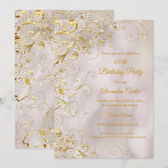 Invitation Parties scintillant en or beige fête d'anniversair (Devant / Derrière)