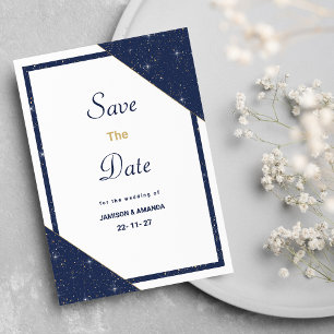 Invitation Parties scintillant en or blanc bleu géométrique E