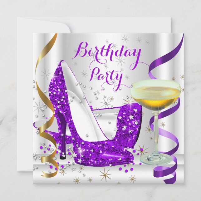 Invitation Parties scintillant en or blanc violet talons haut (Devant)