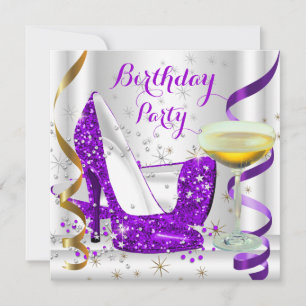 Invitation Parties scintillant en or blanc violet talons haut