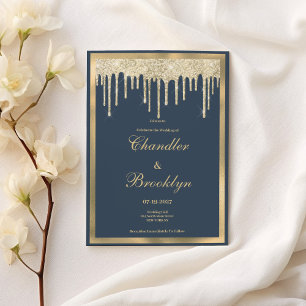 Invitation Parties scintillant en or bleu mauve goutte Mariag